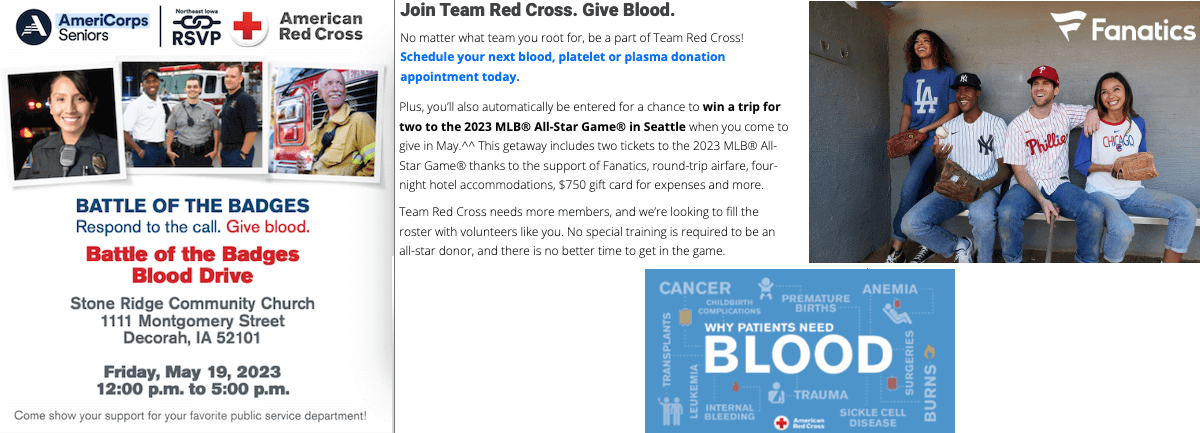 Post Photo for Upcoming RSVP and American Red Cross Battle of the Badges Blood Drive