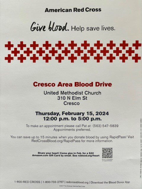 Post Photo for Cresco Blood Drive Feb 15, 2024