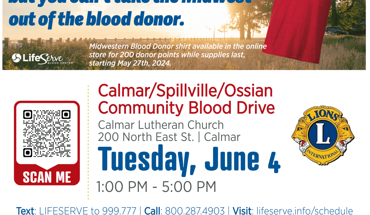 Post Photo for Calmar/Spillville/Ossian Community Blood Drive