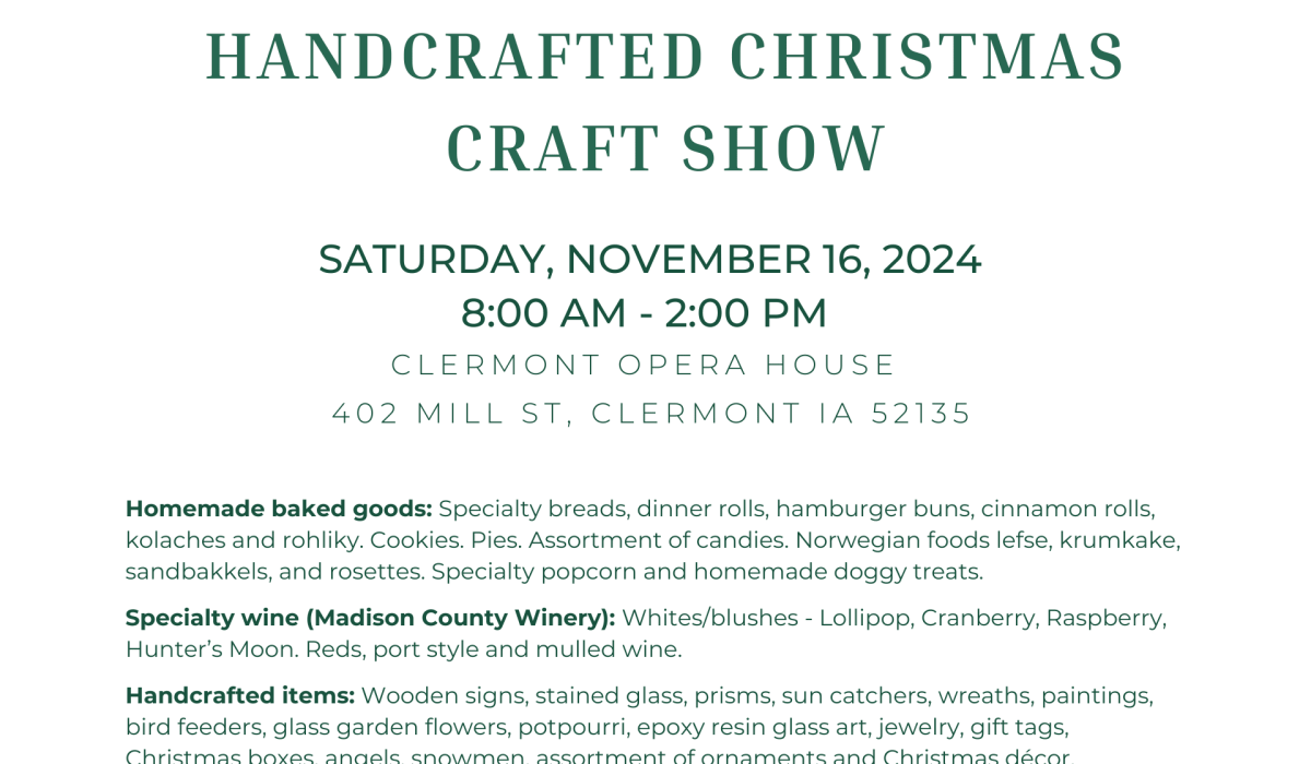 Post Photo for Handcrafted Christmas Craft Show – Clermont, IA